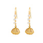 14K Freshwater Pearl Shell Long Zircon Earrings