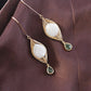 Copper Wire Wound Baroque Pearl Green Drop Earrings