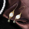 Copper Wire Wound Baroque Pearl Green Drop Earrings