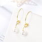 925 Sterling Silver French Long Circle Pearl Earrings