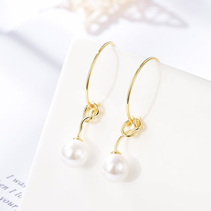 925 Sterling Silver French Long Circle Pearl Earrings