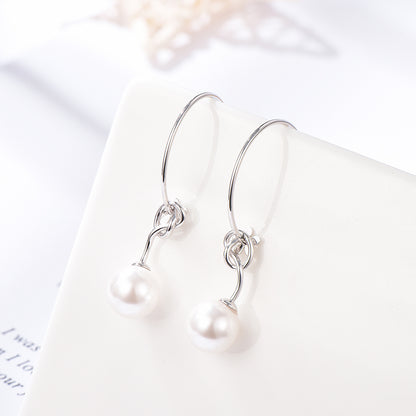 925 Sterling Silver French Long Circle Pearl Earrings