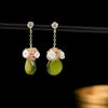 Hand-woven Dark Green Drop Stone 925 Silver Needle Pearl Earrings