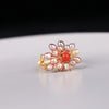 Hand-made Winding Pink Freshwater Pearl Red Agate Flower Ring,Adjustable,17mm