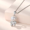 925 Cute Bear Pendant Sterling Silver Pearl Necklace