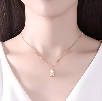 925 Cute Bear Pendant Sterling Silver Pearl Necklace