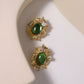 French Retro Emerald Baroque Pearl Earrings