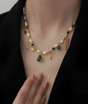 Retro Fashion Malachite Natural Pearl Necklace,37.5+6.5cm