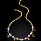 18k Gold-plated Aquamarine Zircon Pendant Natural Stone Pearl Clavicle Necklace,39.5+5cm