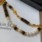 Natural Tiger's Eye Stone Freshwater Pearl Beaded Necklace,34.5+7.5cm