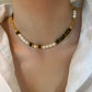 Natural Tiger's Eye Stone Freshwater Pearl Beaded Necklace,34.5+7.5cm