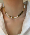 Natural Tiger's Eye Stone Freshwater Pearl Beaded Necklace,34.5+7.5cm