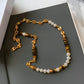 Natural Tiger's Eye Stone Freshwater Pearl Beaded Necklace,34.5+7.5cm