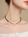 Black Crystal Natural Pearl Clavicle Necklace,42.2cm