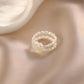 Double-layer Design White Fritillary Rose Natural Pearl Ring,#6