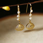 14K Freshwater Pearl Shell Long Zircon Earrings