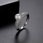 Fashionable Copper Inlaid Zircon Pearl Ring, Adjustable