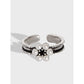 925 Sterling Silver Simple Pearl Flower Retro Ring, Adjustable