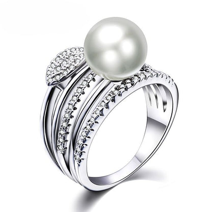 Imitation Pearl Inlaid Ring,#6-#9