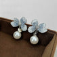 Gradient Blue Crystal Petal Pearl Earrings