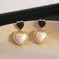 Sweet Geometric Peach Heart Black Drop Glaze Earrings