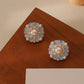 French New Style Blue Oil-dripping Flower Earrings