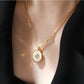 18K Gold French Oval Mother-of-pearl Inlaid Opal Pendant Necklace