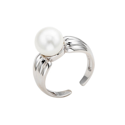 925 Silver Crystal Pearl Ring,Adjustable