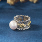 Retro Palace Style 925 Silver Inlaid Freshwater Pearl Ring,Adjustable