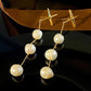 Natural Freshwater Pearl Cross Awn Long Tassel Earrings,7.8cm