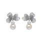 Gradient Blue Crystal Petal Pearl Earrings