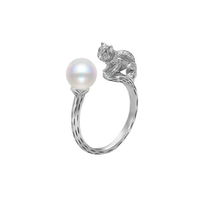 925 Silver Pearl Cat Ring, Adjustable,Gold&Silver