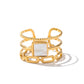 18k Gold Three-layer Square White Shell Multi-layer Ring, Adjustable