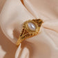 Stainless Steel Gold-plated Flower Pattern Fine Pearl Ring,#5-#10