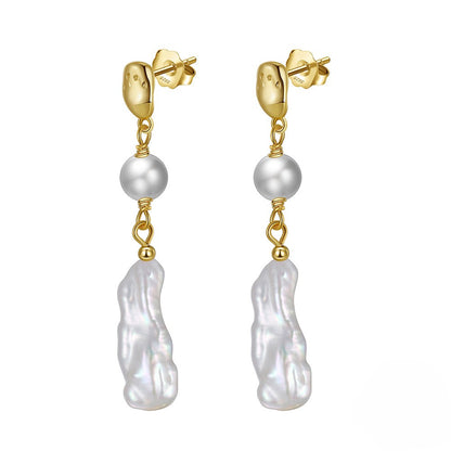 925 Sterling Silver Baroque Pipa Bead Earrings