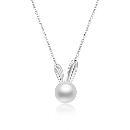 925 Sterling Silver Rabbit Pearl Clavicle Necklace