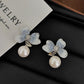 Gradient Blue Crystal Petal Pearl Earrings