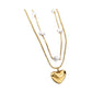 Double-layer Stacked Titanium Steel Pearl Love Pendant Clavicle Necklace