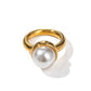 18K Gold Plated Stainless Steel Pearl-inlaid Closed Ring,#7