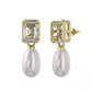 925 Sterling Silver Square Zircon Natural Pearl Earrings