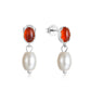 925 Sterling Silver Marquise Diamond Pearl Earrings