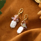 Rose Stone Square Baroque Freshwater Pearl Earrings