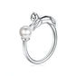 925 Sterling Silver Cute Pearl Naughty Cat Ring, Adjustable