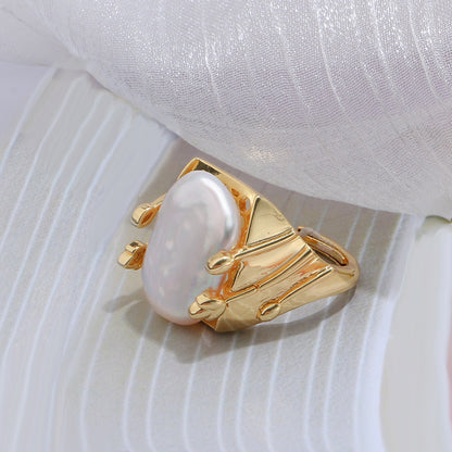 Baroque Square Pearl Ring,Adjustable