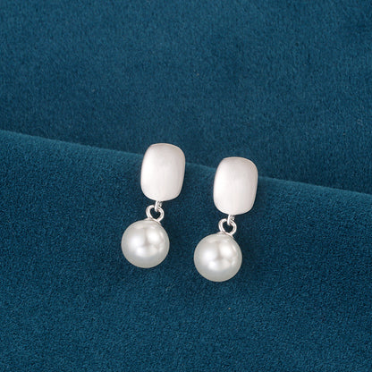 925 Silver Oval Imitation Pearl Earrings