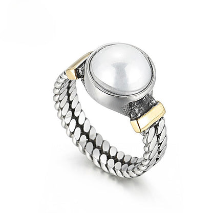 Retro Titanium Steel Pearl Ring for Men and Women,#6-#9