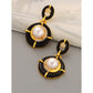 Palace Style Disc Inlaid Pearl Zircon Earrings