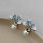 Gradient Blue Crystal Petal Pearl Earrings