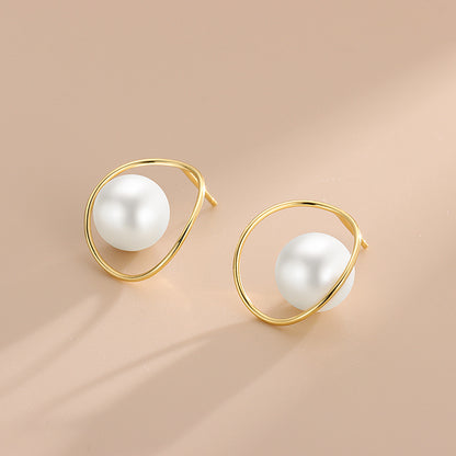 925 Sterling Silver K Gold Plated Hollow Ring Freshwater Bead Earrings