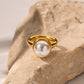 18K Gold Plated Stainless Steel Pearl-inlaid Closed Ring,#7